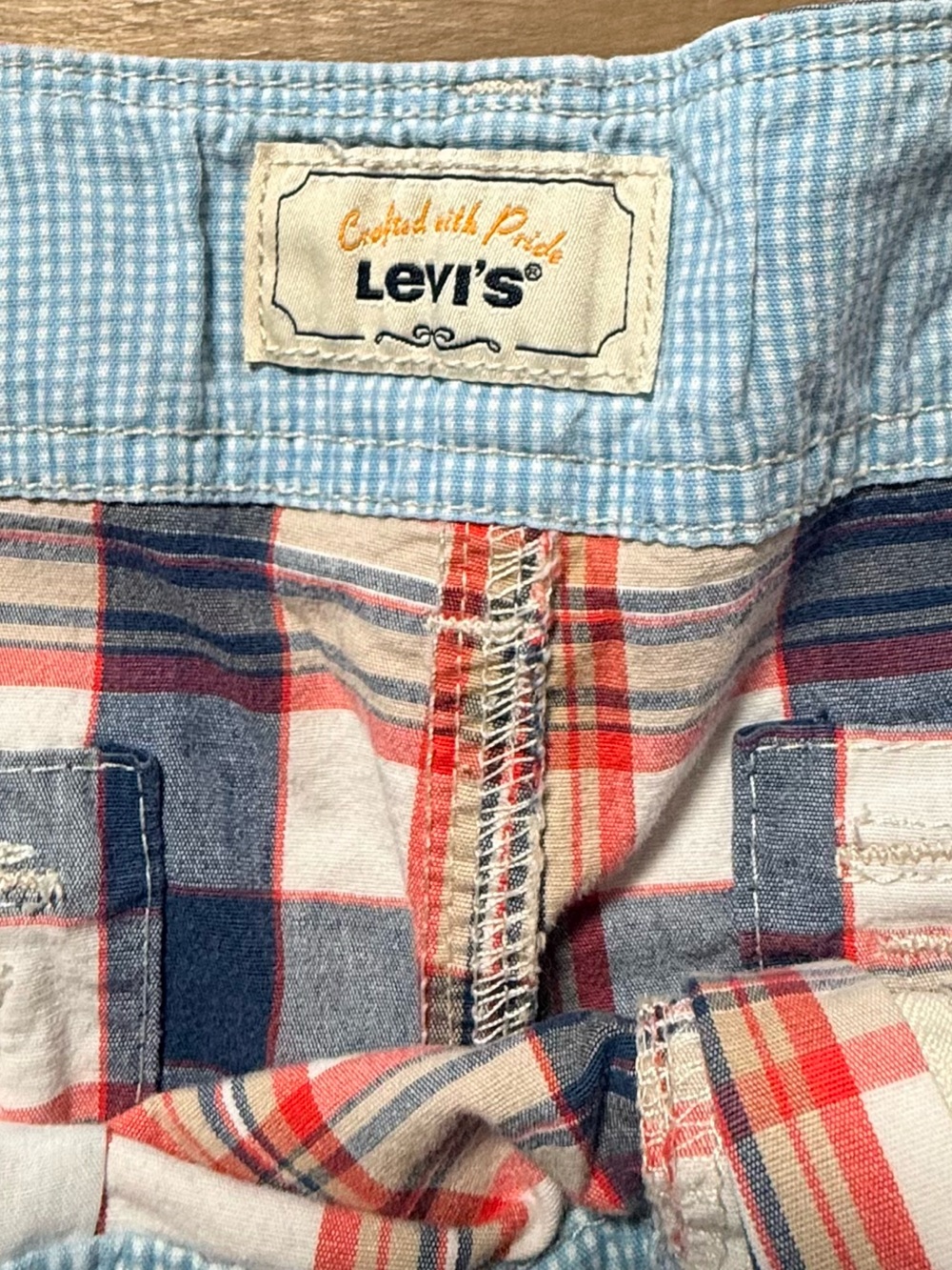 Levi’s California Plaid Cotton Stretch Shorts Red White Blue Casual Summer - Picture 4 of 11